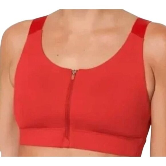 Outdoor Voices XS  Zip Front Sports Bra Red Adjustable Straps Mesh Back - Picture 1 of 12